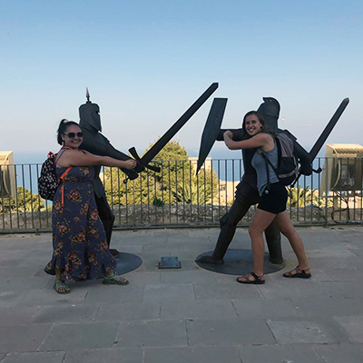 Senior Danielle Franke poses with a friend on the top of Alicante’s famed Castillo de Santa Barbara.