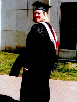 Sara Schreiner at Commencement in 1997 on the Winona Campus.